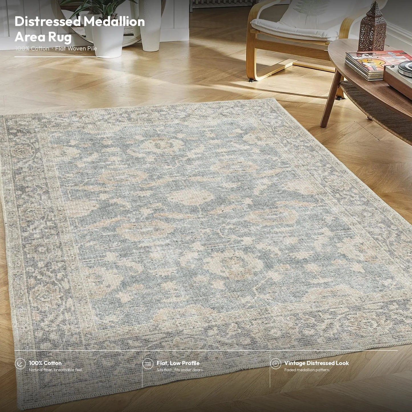 Beige Ivory Cotton and Polyster Machine Washable Traditional Rustic Area Rug