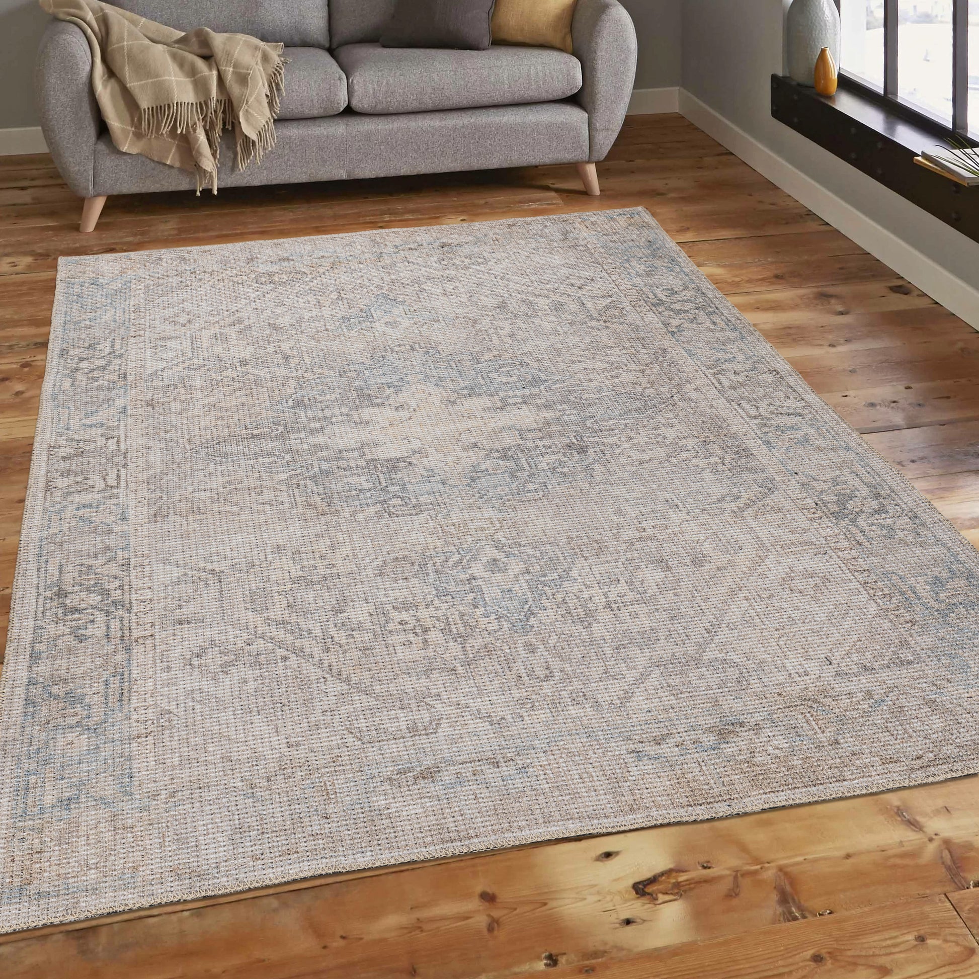 grey ivory cotton and polyster machine washable traditional rustic area rug 5x7, 5x8 ft Contemporary, Living Room Carpet, Bedroom, Home Office