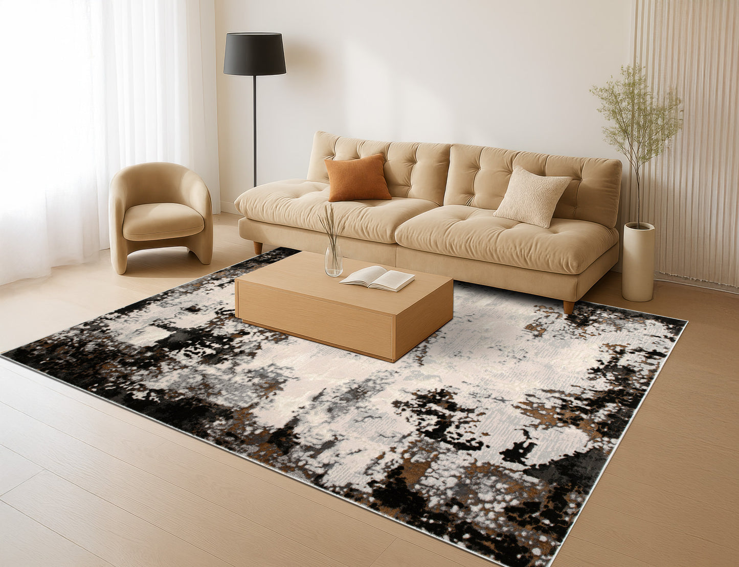 Anthracite Grey Beige Ivory Abstract Modern Living Room Bedroom Area Rug