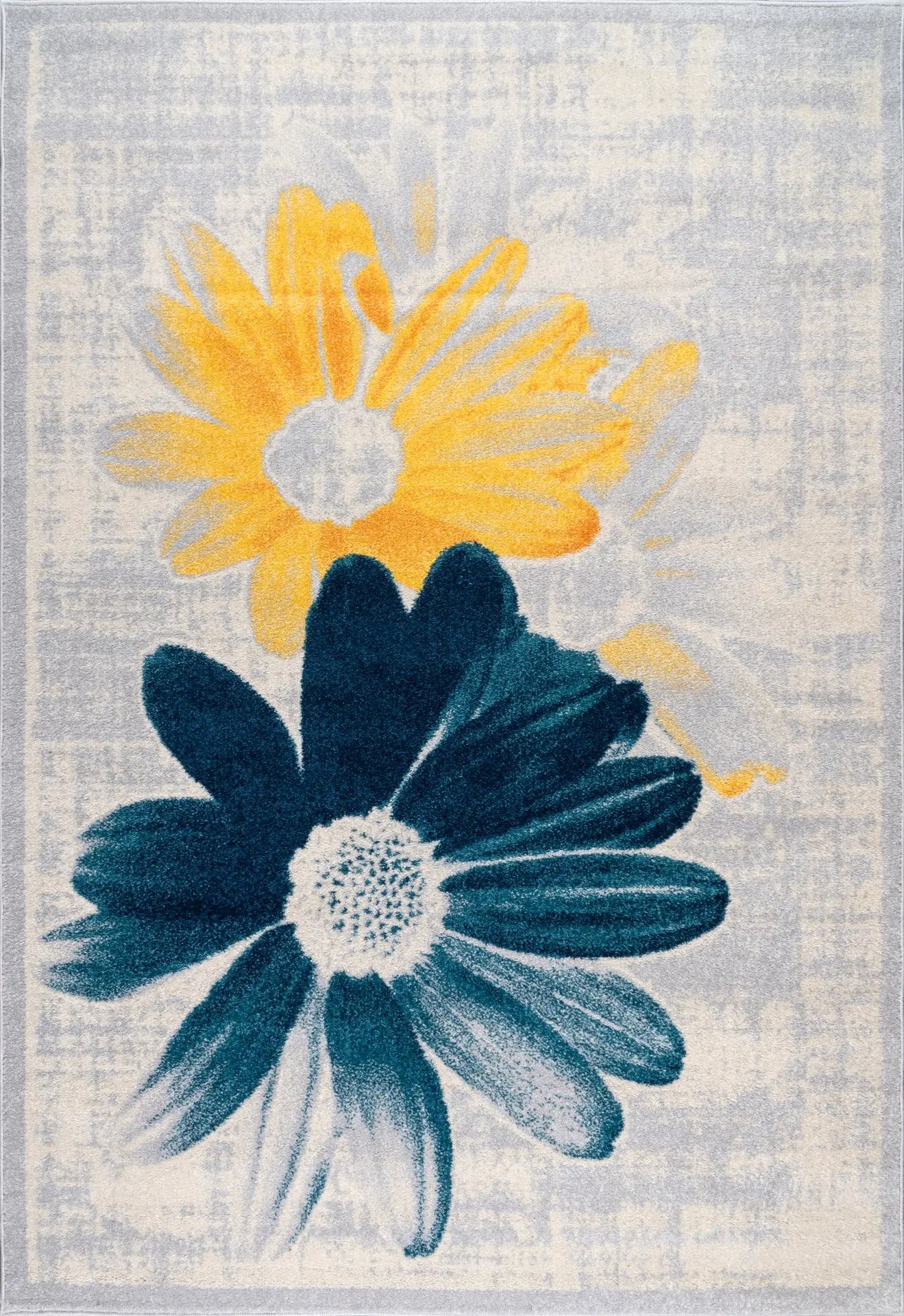 Teal Yellow Flower Area Rug
