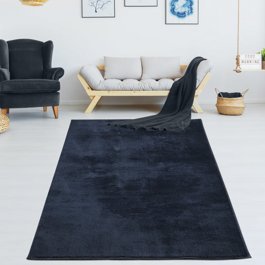 navy blue fluffy soft machine washable area rug for living room bedroom 2x5, 3x5 Runner Rug, Entry Way, Entrance, Balcony, Bedside, Home Office, Table Top
