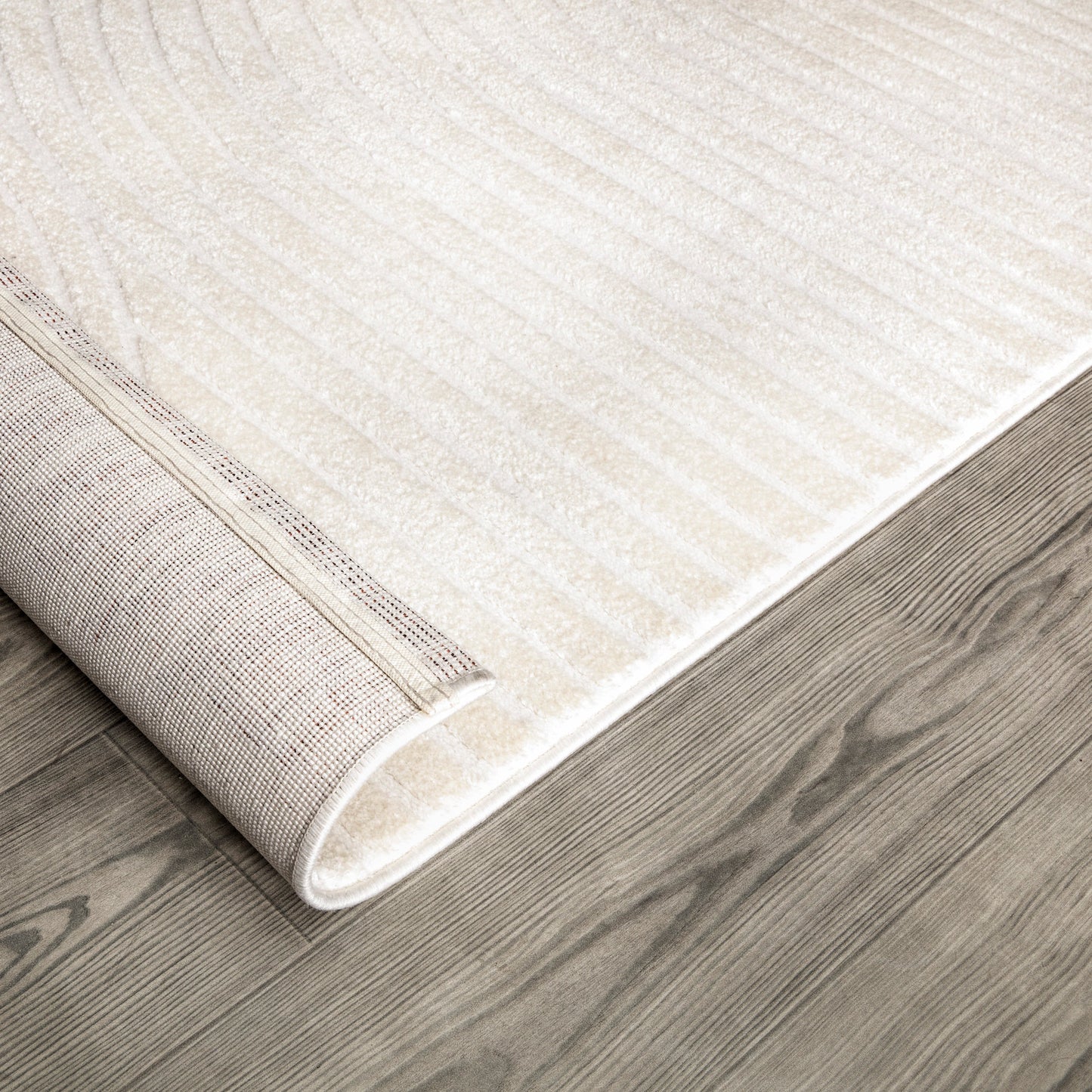 Beige Cream Textured Waves Contemporary Living Room Bedroom Area Rug LaDole Rugs