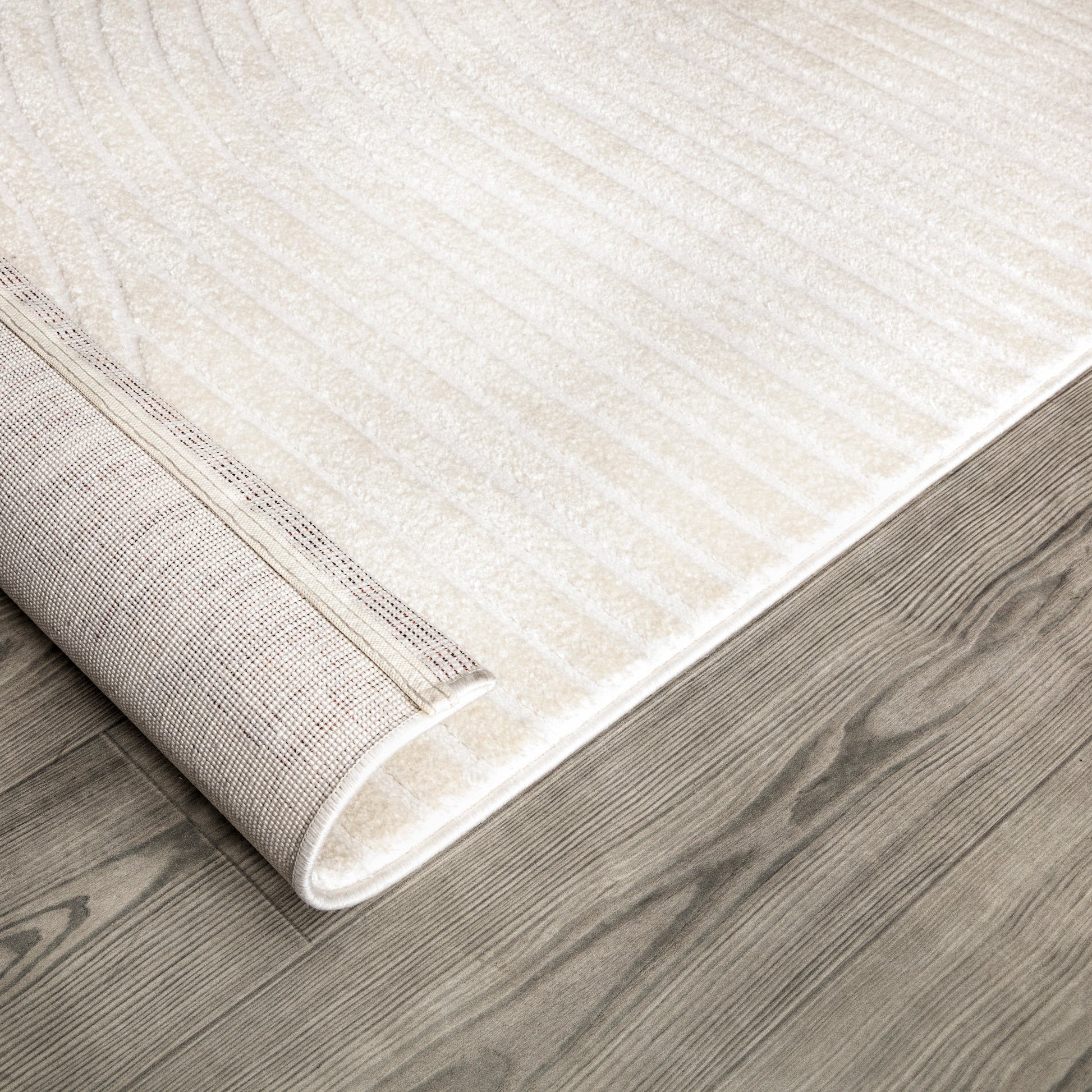 Beige Cream Textured Waves Contemporary Living Room Bedroom Area Rug LaDole Rugs