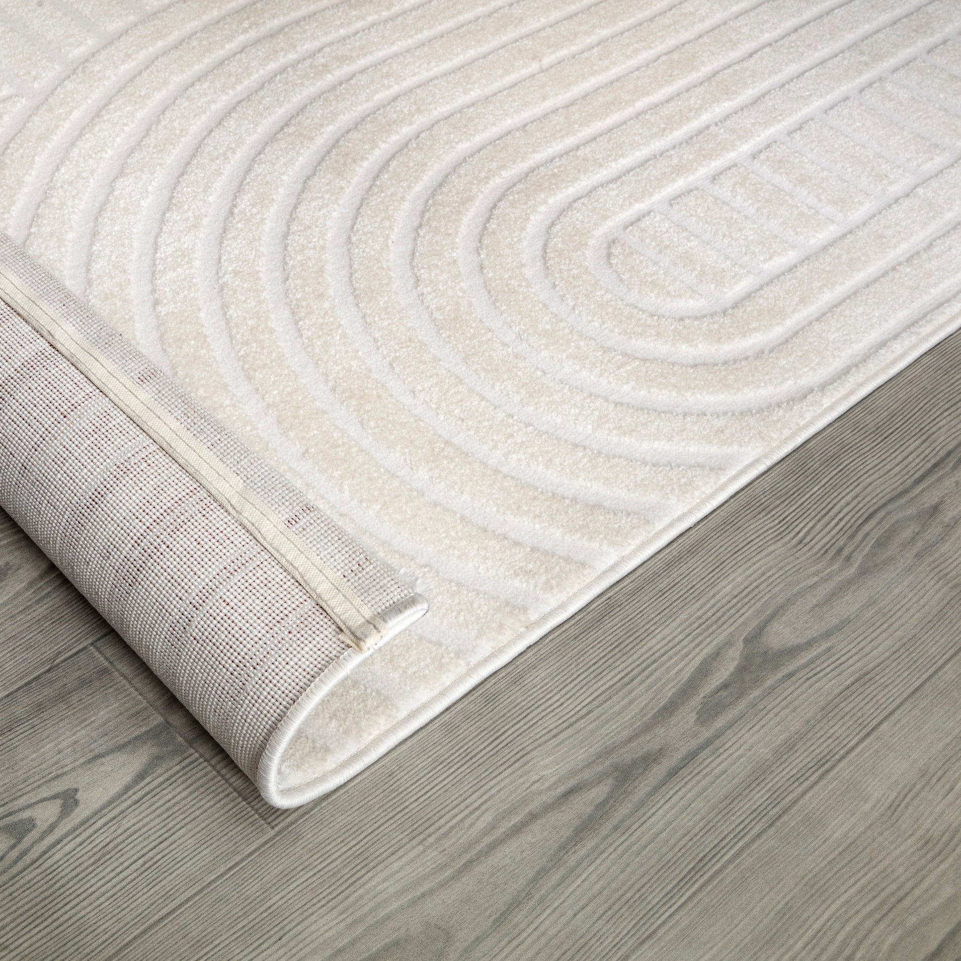 Beige Cream Textured 3D Contemporary Living Room Bedroom Area Rug LaDole Rugs