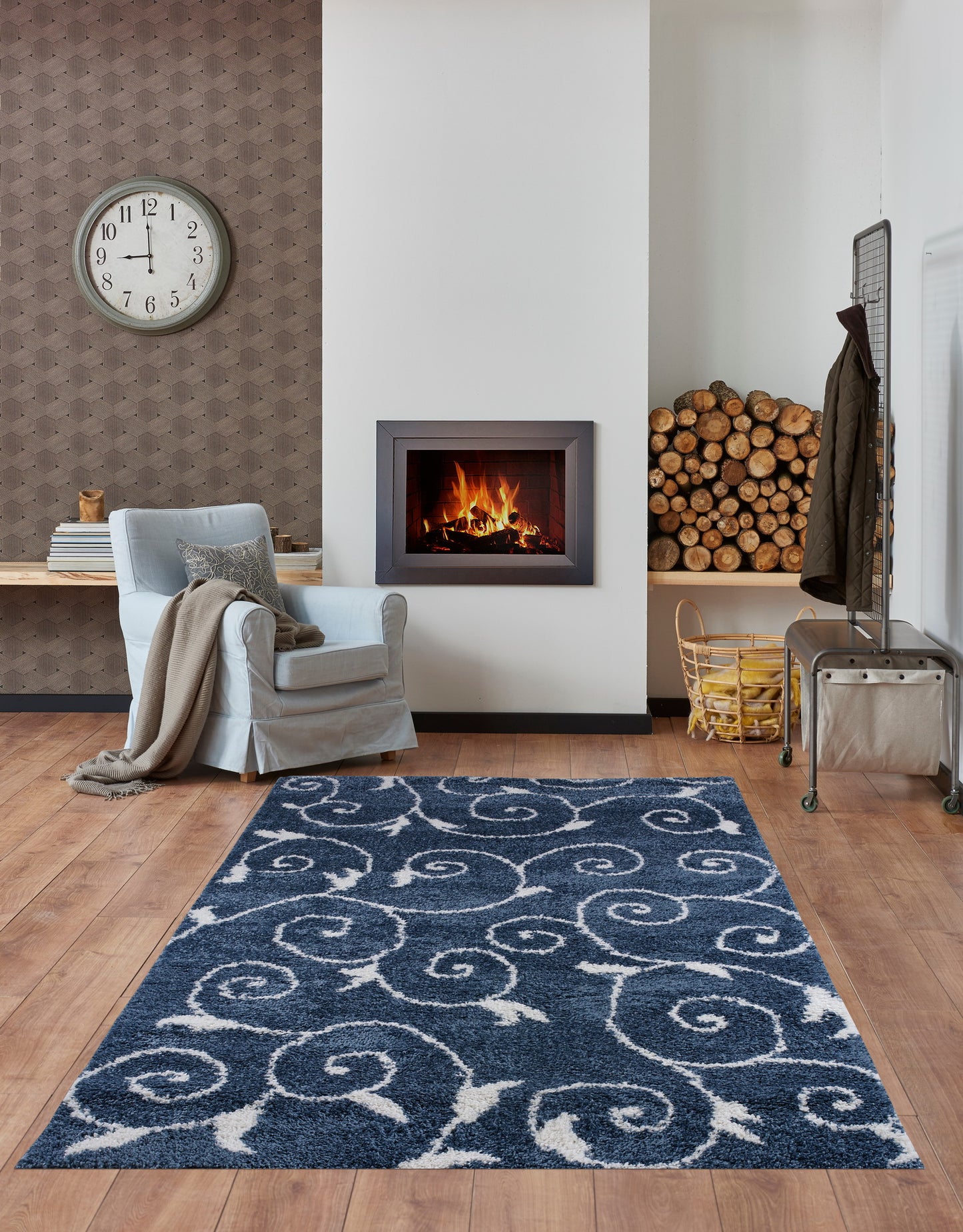ladole rugs shaggy rabat abstract pattern sustainable spirals style indoor small mat doormat rug in blue white 110 x 211 57cm x 90cm 2x5, 3x5 Runner Rug, Entry Way, Entrance, Balcony, Bedside, Home Office, Table Top