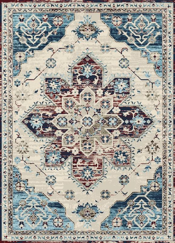 Victoria Traditional Distressed Style Blue Red Area Rug - Ladolerugsca