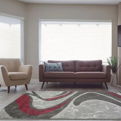 Ivory Dark Gray Spirals Area Rug Red - Ladolerugsca