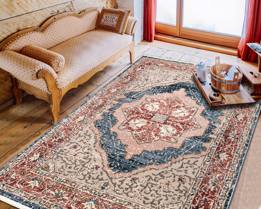 red blue traditional oriental area rug for living room bedroom 2x3 Doormat, Entrance, Balcony, Bathroom, Washroom