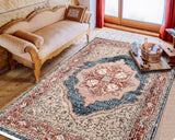 Barbara Red Blue Traditional Oriental Area Rug For Living Room, Bedroom