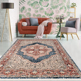 Barbara Red Blue Traditional Oriental Area Rug For Living Room, Bedroom