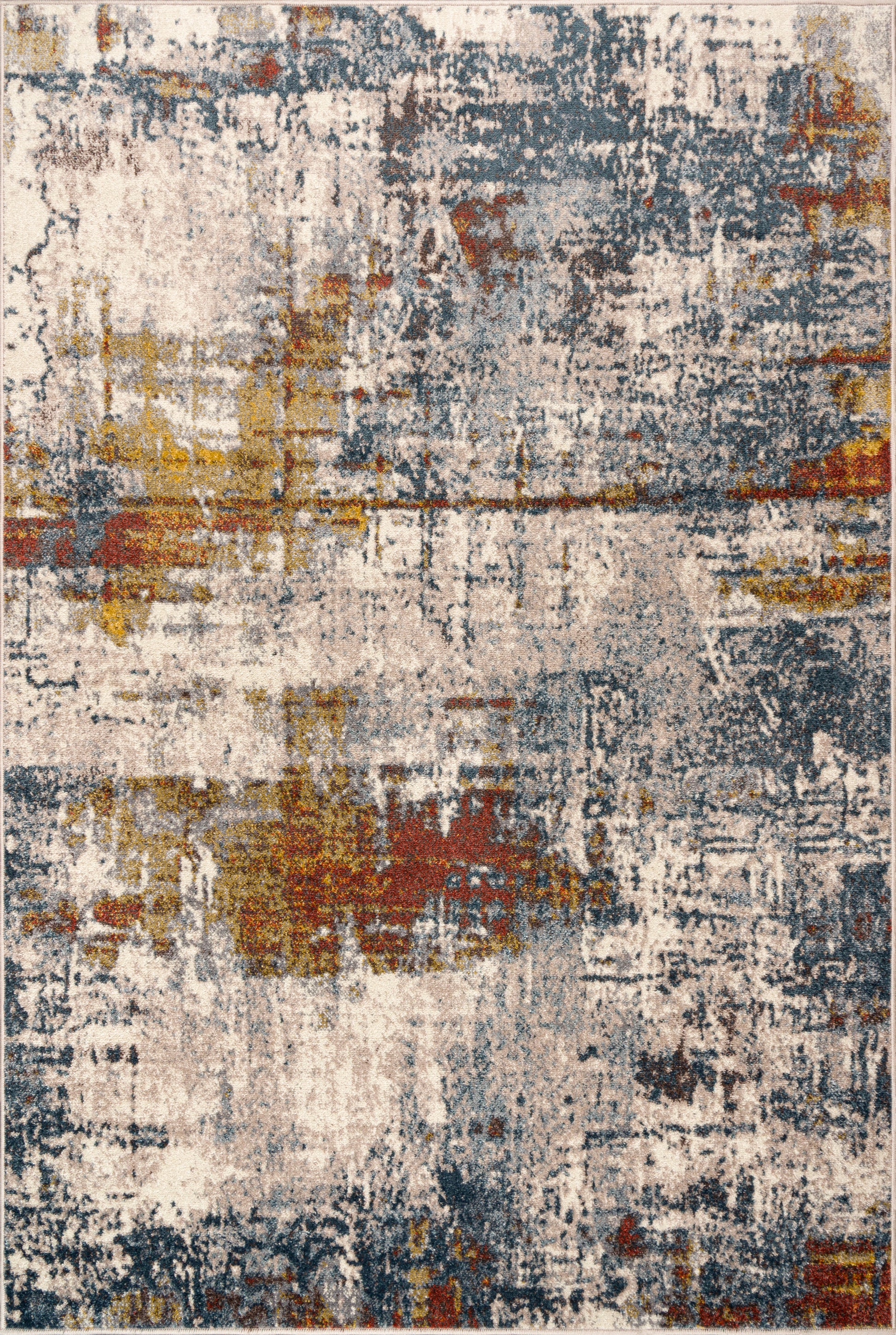 Beige Blue Abstract Area Rug For Living Room