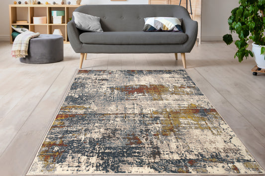 Beige Blue Abstract Area Rug For Living Room
