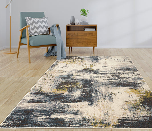 Beige Blue Multicolor Abstract Rustic Living Room Rugs