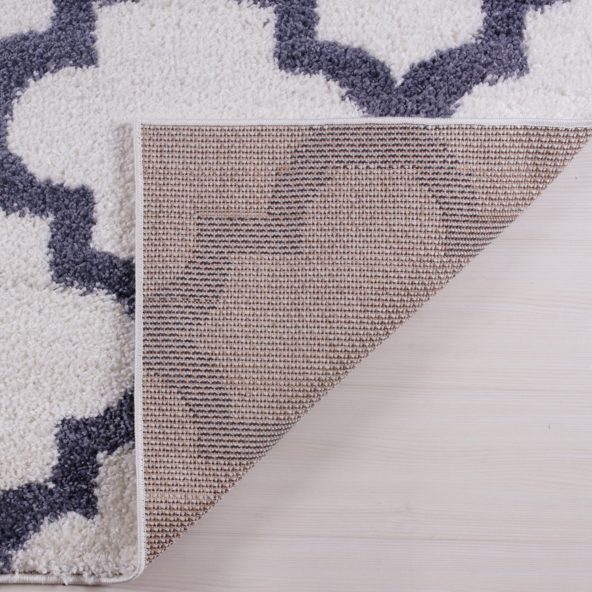 ladole rugs shaggy moroccan trellis fes polypropylene area rug carpet white dark gray 4x6 311 x 57 120cm x 170cm 6x8, 6x9 ft Living Room, Bedroom, Dining Area, Kitchen Carpet