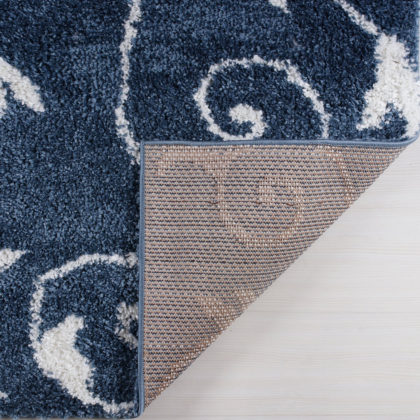 ladole rugs shaggy rabat abstract pattern sustainable spirals style indoor small mat doormat rug in blue white 110 x 211 57cm x 90cm 5x7, 5x8 ft Contemporary, Living Room Carpet, Bedroom, Home Office