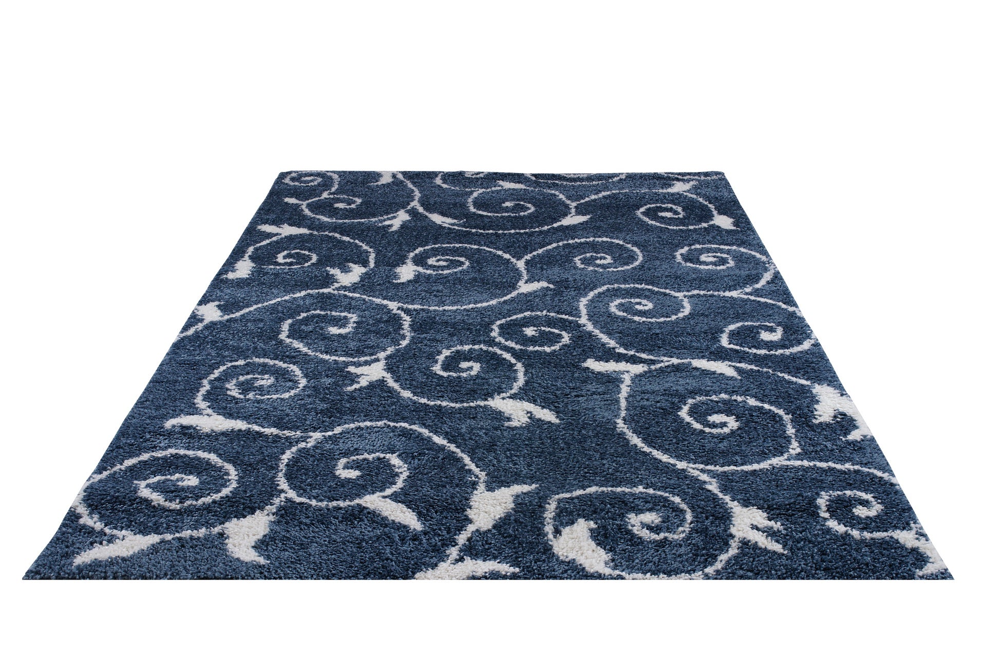 ladole rugs shaggy rabat abstract pattern sustainable spirals style indoor small mat doormat rug in blue white 110 x 211 57cm x 90cm 6x8, 6x9 ft Living Room, Bedroom, Dining Area, Kitchen Carpet