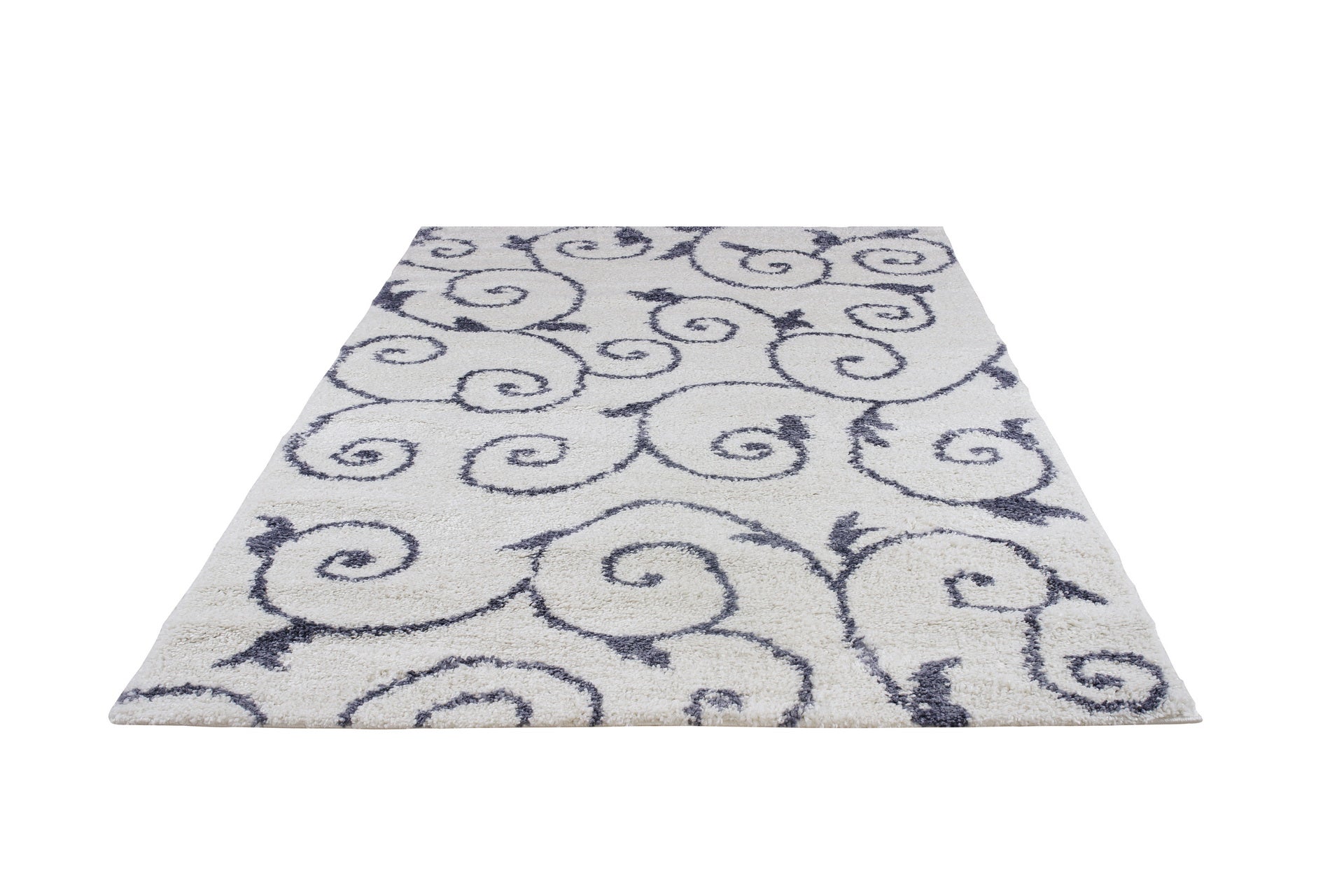 ladole rugs shaggy rabat abstract pattern sustainable spirals style indoor small mat doormat rug in white dark gray 110 x 211 57cm x 90cm 6x8, 6x9 ft Living Room, Bedroom, Dining Area, Kitchen Carpet