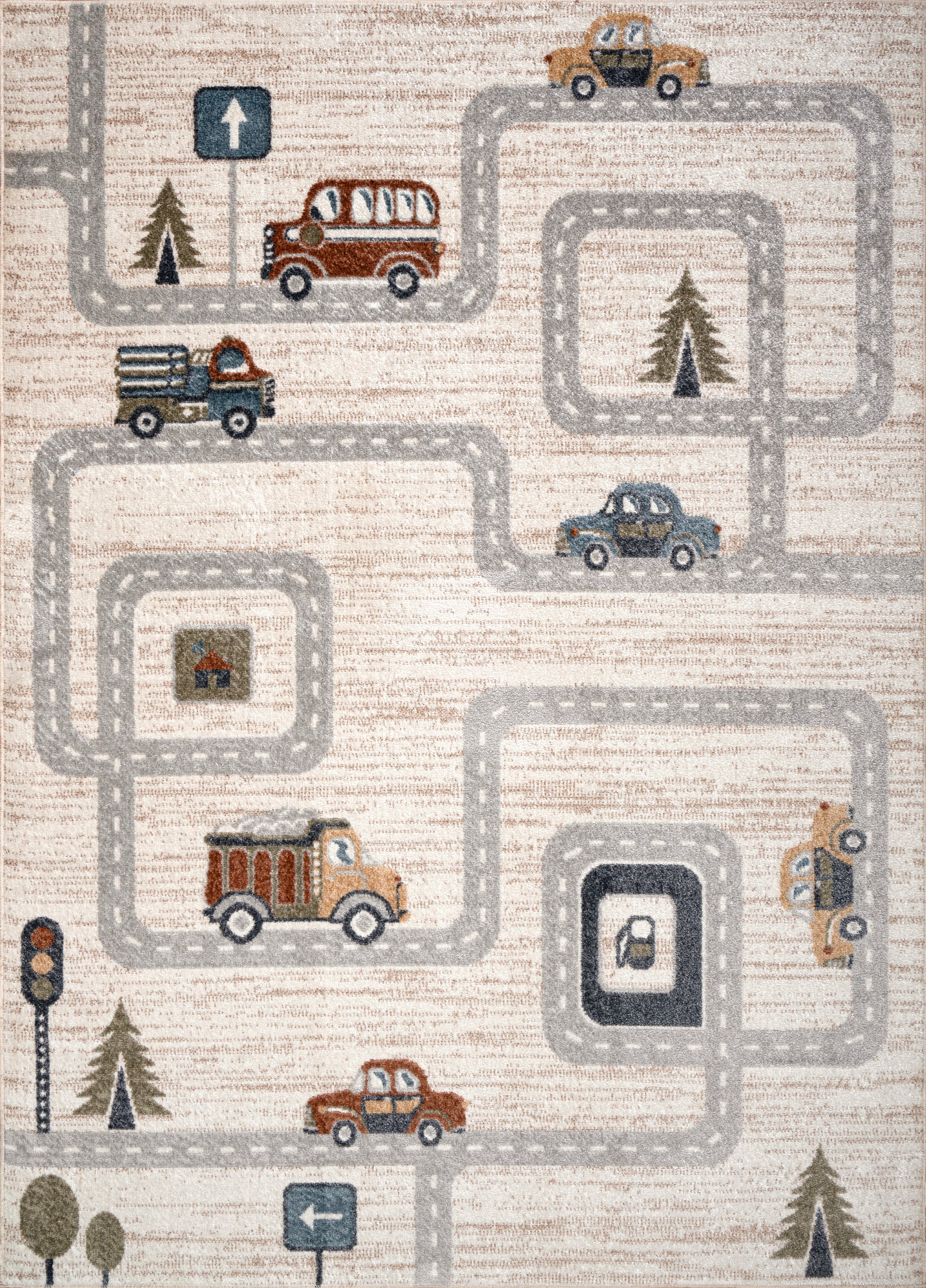 grey beige machine washable cars and roads kids nursery play room area rug 2x5, 3x5 Runner Rug, Entry Way, Entrance, Balcony, Bedside, Home Office, Table Top