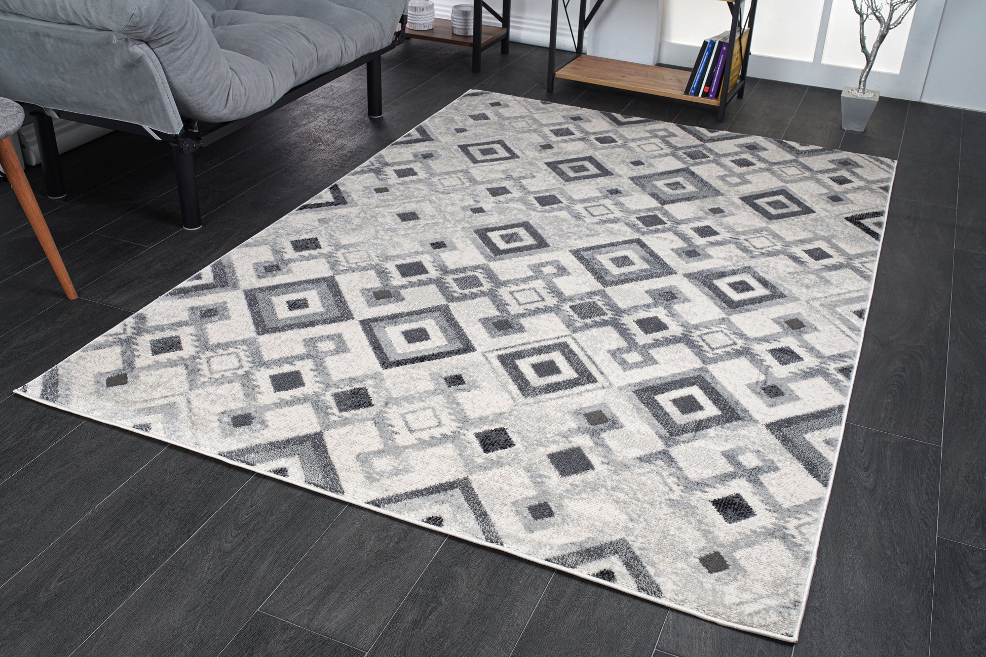 lucas dark light grey modern geometric area rug diamond pattern 2x8, 3x10, 2x10 ft Long Runner Rug, Hallway, Balcony, Entry Way, Kitchen, Stairs