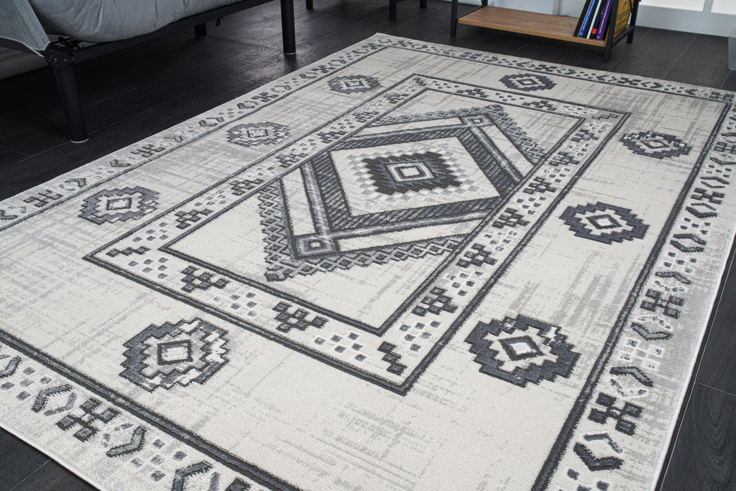 lucas dark light grey modern bordered geometric area rug 6x8, 6x9 ft Living Room, Bedroom, Dining Area, Kitchen Carpet