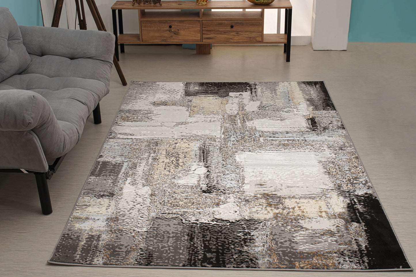 cream copper gold grey metalic rustic abstract patches pattern area rug 2x5, 3x5 Runner Rug, Entry Way, Entrance, Balcony, Bedside, Home Office, Table Top
