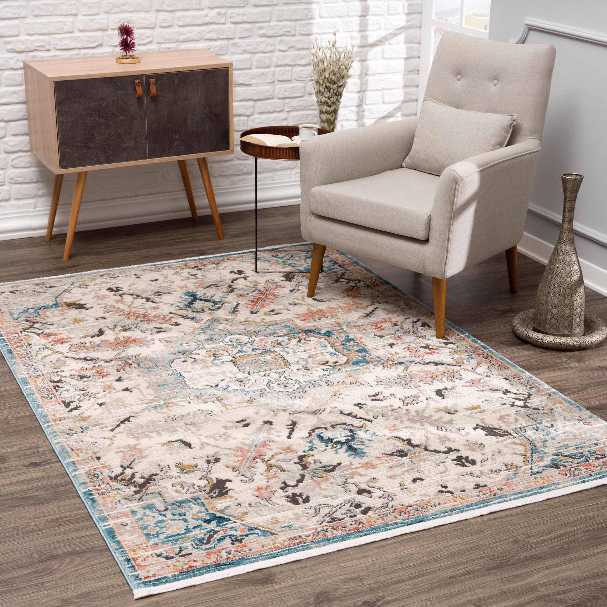 la dole rugs traditional persian oriental distressed teal turquoise ivory grey red orange area rug 5x7, 5x8 ft Contemporary, Living Room Carpet, Bedroom, Home Office