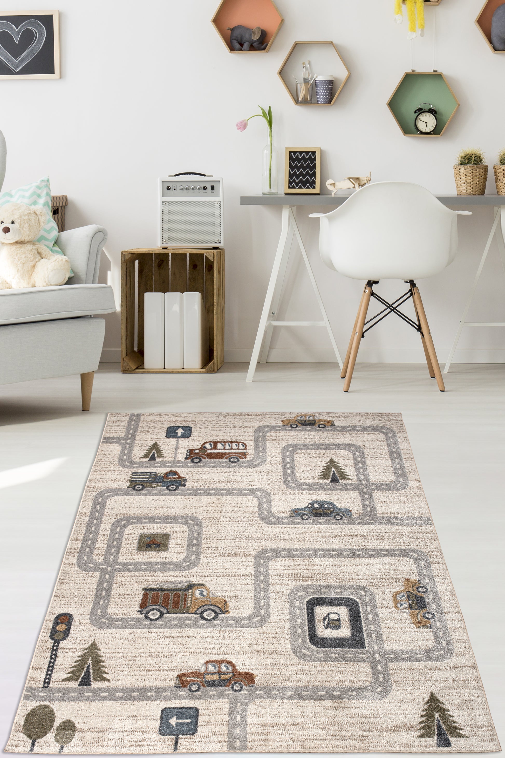 grey beige machine washable cars and roads kids nursery play room area rug 6x8, 6x9 ft Living Room, Bedroom, Dining Area, Kitchen Carpet