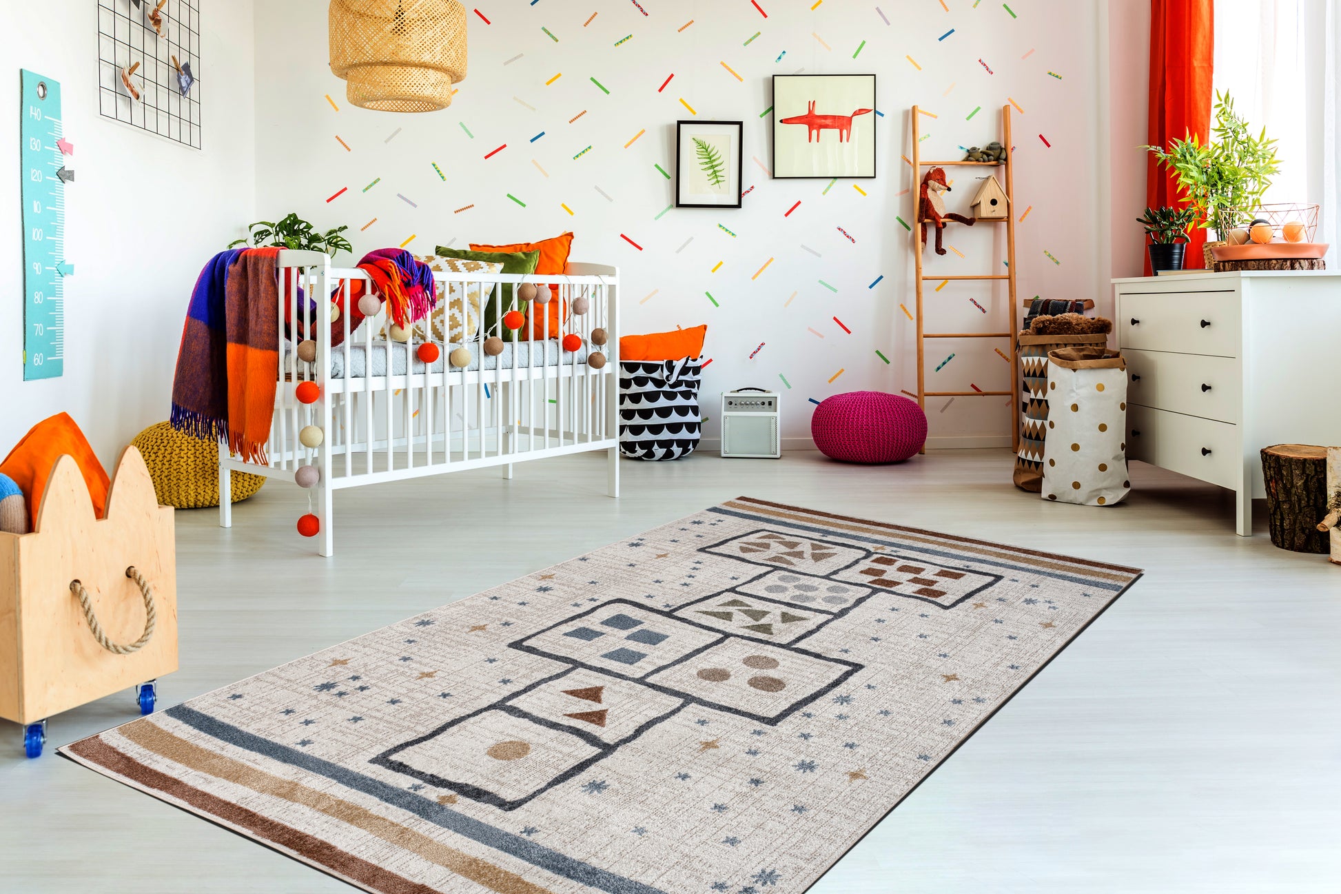 multicolor colorful machine washable hopscotch game kids nursery play room area rug 8x10, 8x11 ft Large Living Room Carpet, Bedroom, Kitchen