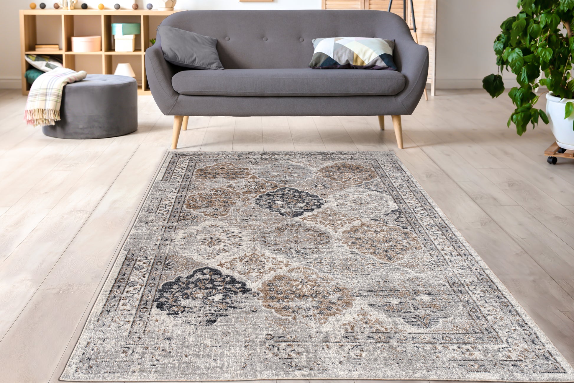 blue ivory brown machine washable boho traditional area rug for living room bedroom 5x7, 5x8 ft Contemporary, Living Room Carpet, Bedroom, Home Office