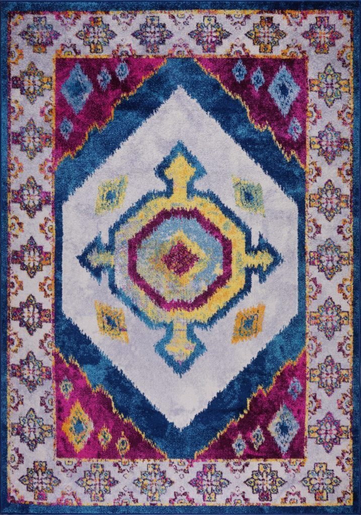 Huma Ikat Traditional Style European Purple Blue Floor Mat Carpet