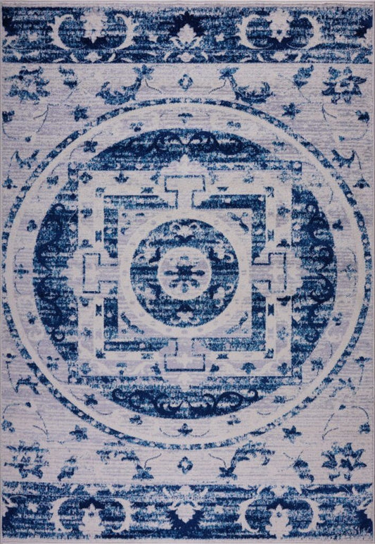 Kahina Traditional Botanical Style Mat Blue Carpets