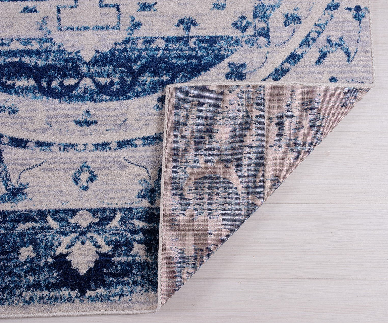 Kahina Traditional Botanical Style Mat Blue Carpets