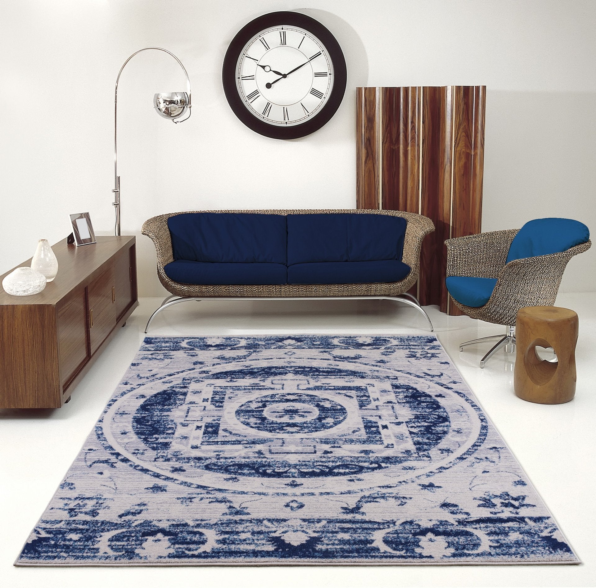 Kahina Traditional Botanical Style Mat Blue Carpets