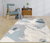 Blue Grey Ivory Abstract Rustic Minimalist Modern Contemporary Living Room Area Rug
