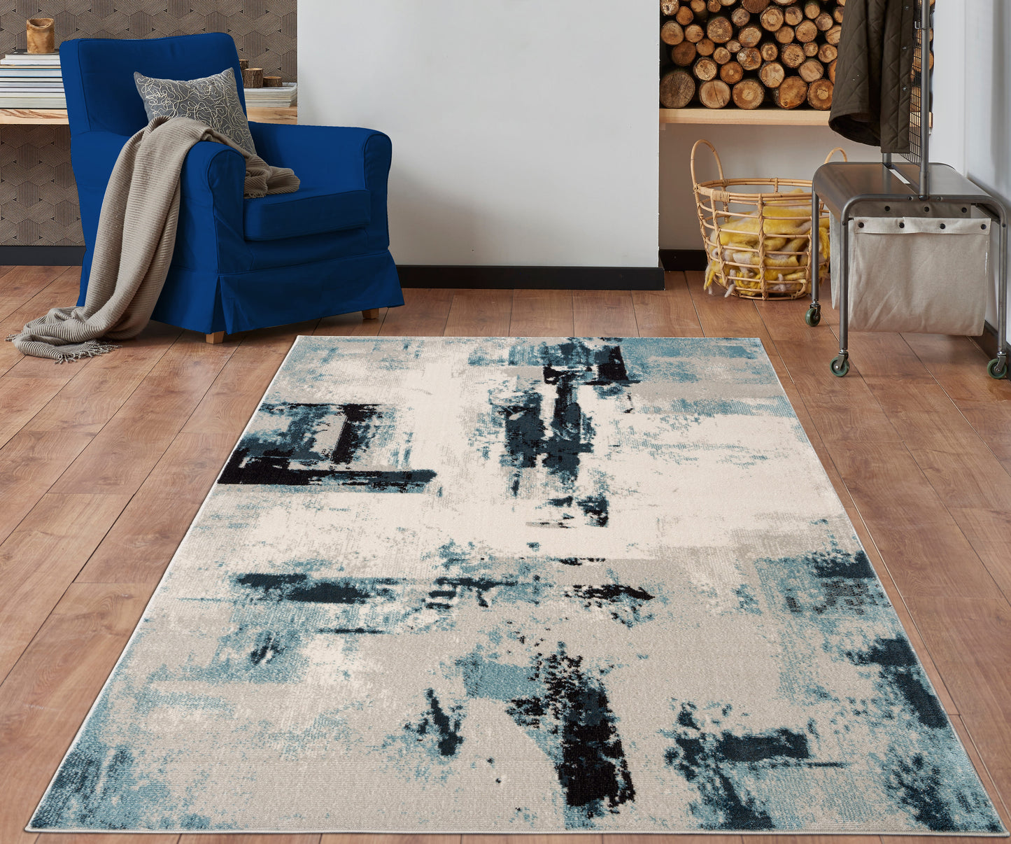 la dole rugs light dark blue beige rustic pattern abstract modern minimalistic area rug 8x10, 8x11 ft Large Living Room Carpet, Bedroom, Kitchen