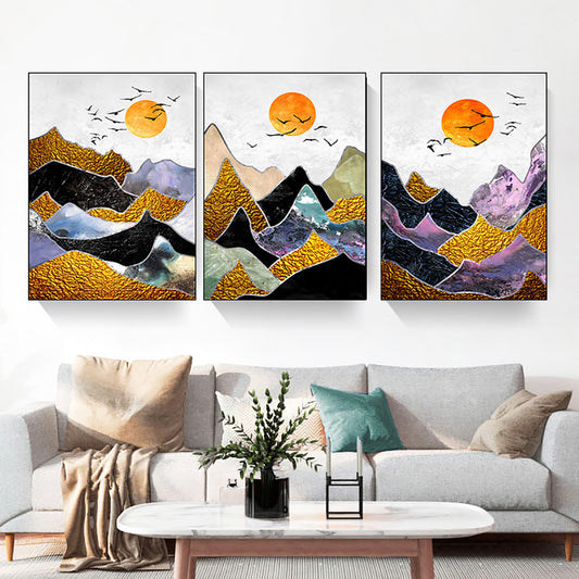 Ladole Multicolor Mountain Wall Art with Sun Canvas Framed Artwork