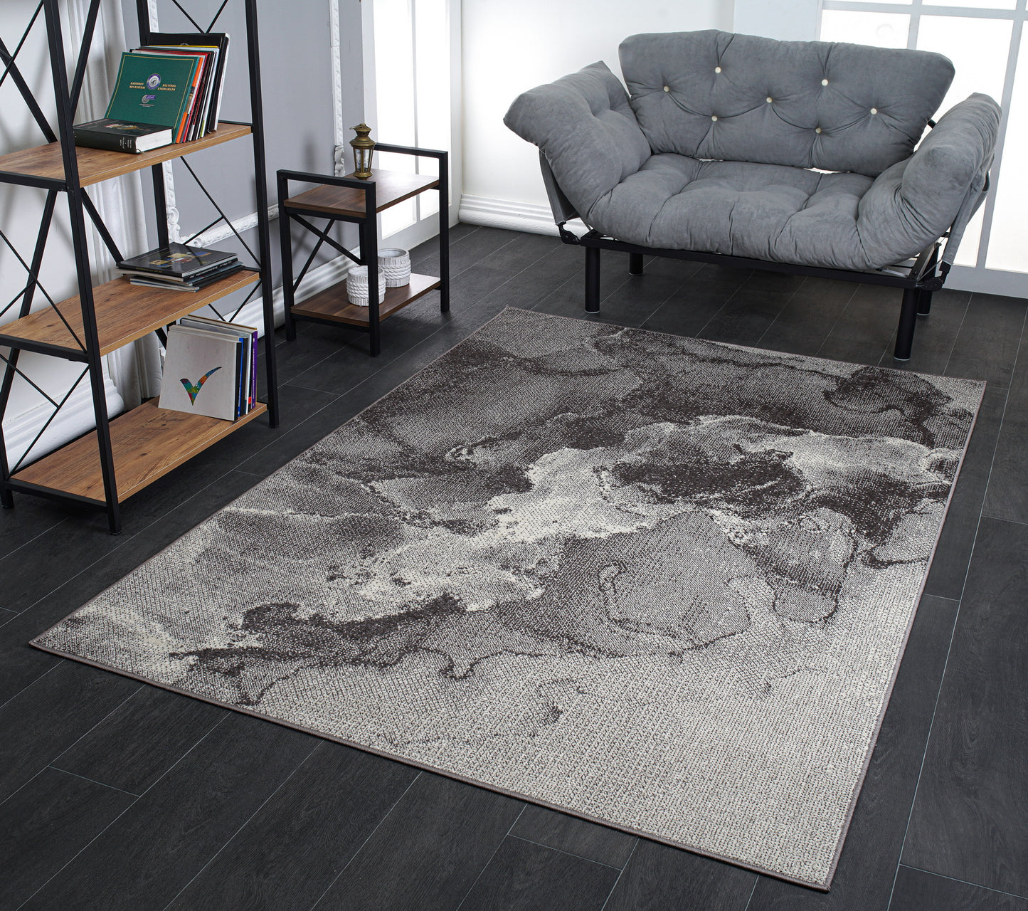 Logan Rustic Marble Design Modern Dark Grey Carpet