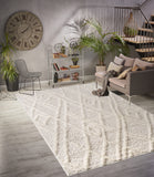 Beige Cream Abstract Fluffy Soft Shag Area Rug For Living Room, Bedroom