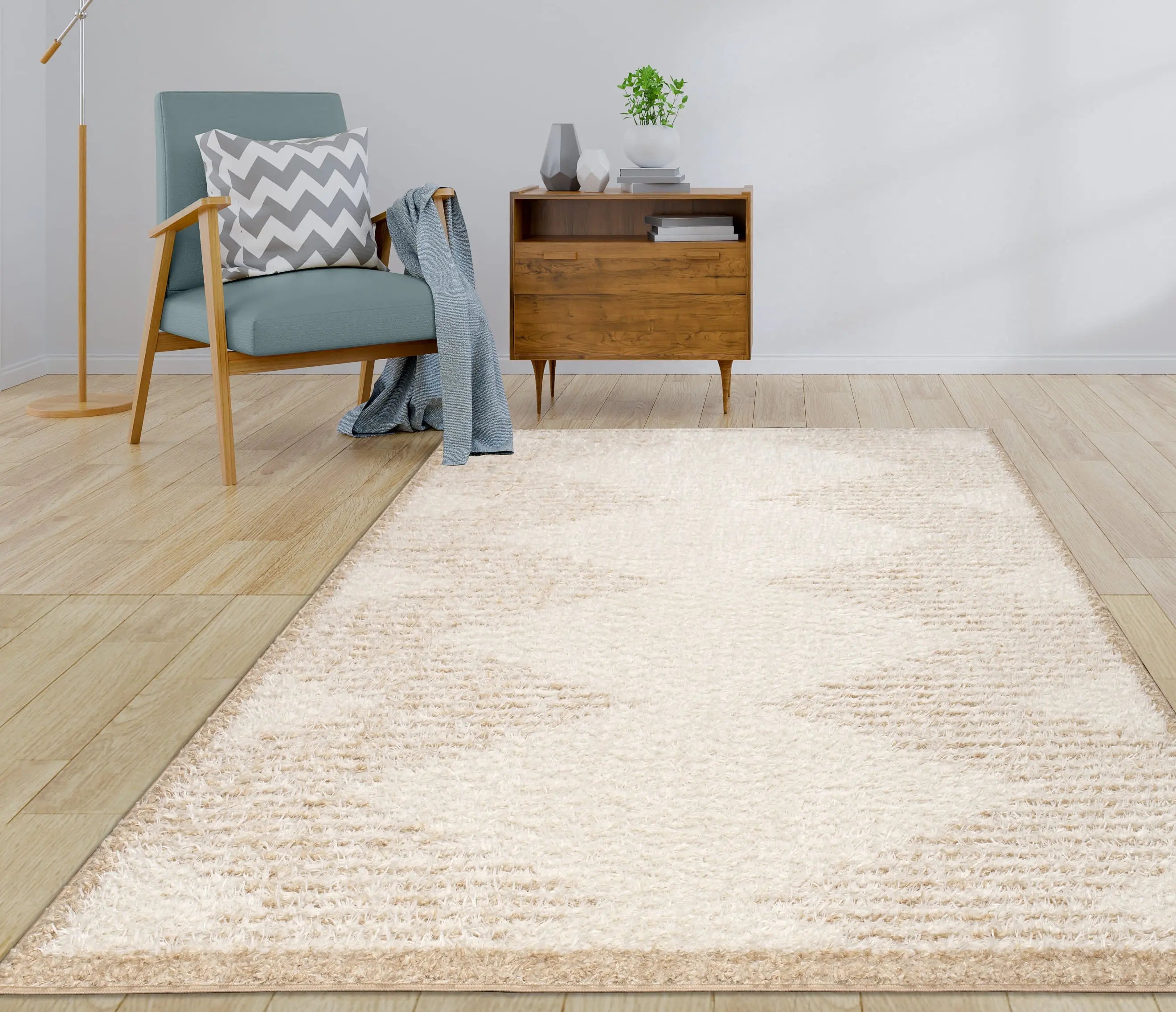 Cream Beige Abstract Fluffy Thick Shaggy Area Rug For Living Room ...