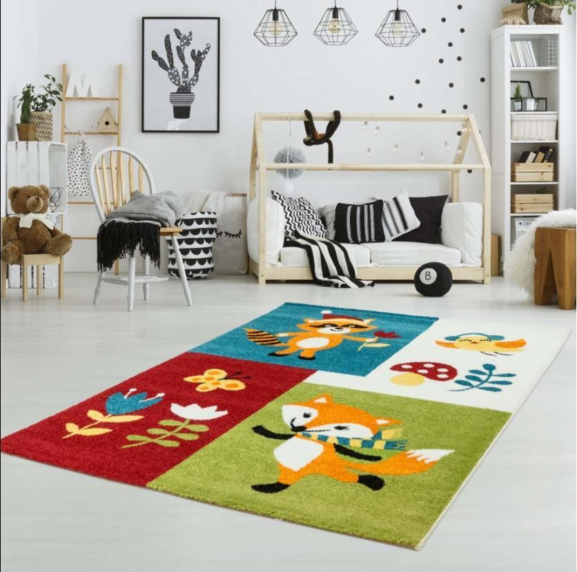 Kids Fox Design Area Rug, Fox Pattern Nursery Area Rug, Multicolor ...