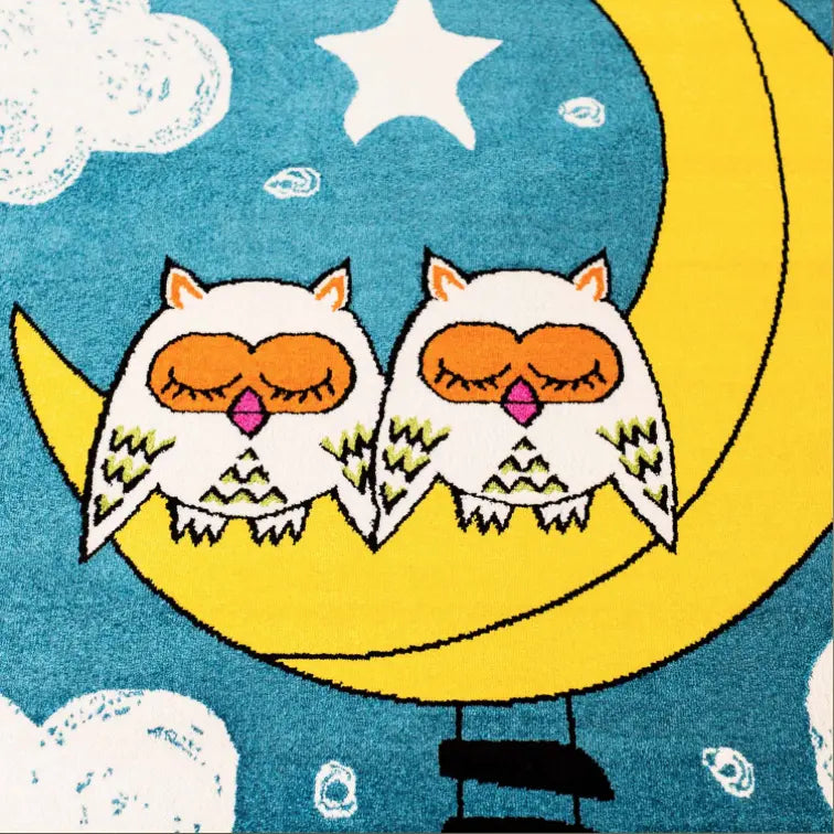 Kids Owl Moon Area Rug, Owl Moon Pattern Kids Playroom Rug, Boy Nursery ...