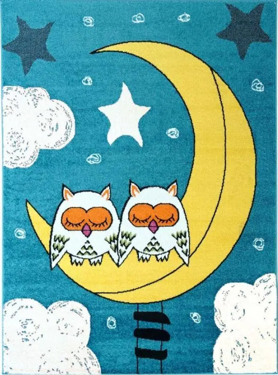 Kids Owl Moon Area Rug, Owl Moon Pattern Kids Playroom Rug, Boy Nursery ...