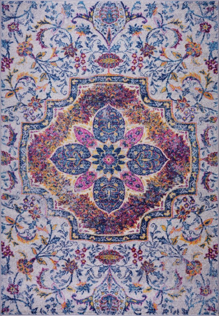 Maya Traditional Design Blue Pink Polypropylene Carpet