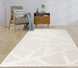 Cream Beige Geometric Modern Minimalist Contemporary Outdoor Indoor Area Rug Carpet For Patio, Porch, Dining Area, Balcony, Living Room, Bedroom