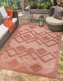 Geometric Modern Contemporary Outdoor Indoor Area Rug Carpet For Patio, Porch, Dining Area, Balcony, Living Room, Bedroom - Salmon Red, Blue, Cream Beige, Grey