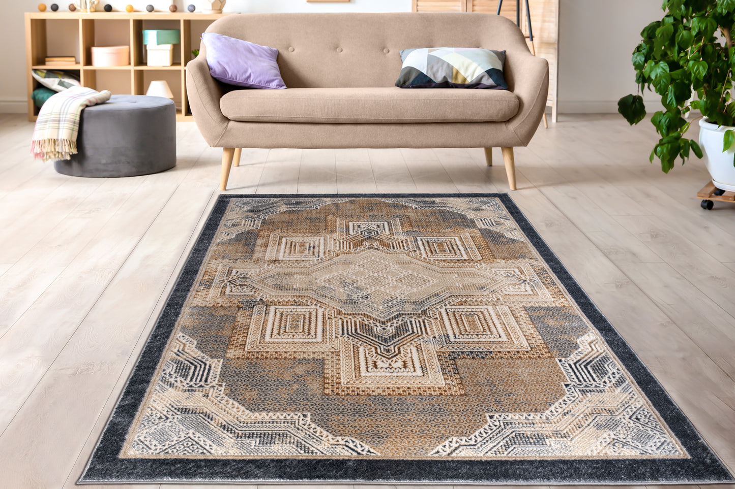 beige brown silver grey metalic traditional geometric contemporary area rug 4x6, 4x5 ft Small Carpet, Home Office, Living Room, Bedroom