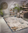 Beige Brown Silver Blue Metalic Abstract Modern Contemporary Minimalistic Bordered Area Rug