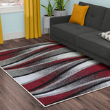 Ivory Red Gray Waves Area Rug