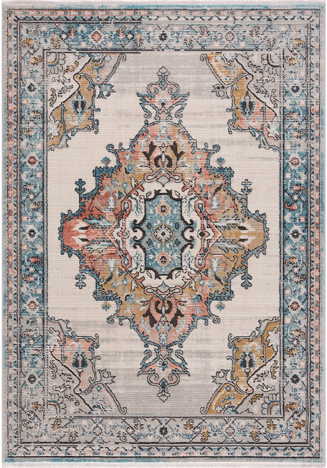 la dole rugs traditional persian bordered ikat turquoise ivory red orange area rug 2x5, 3x5 Runner Rug, Entry Way, Entrance, Balcony, Bedside, Home Office, Table Top