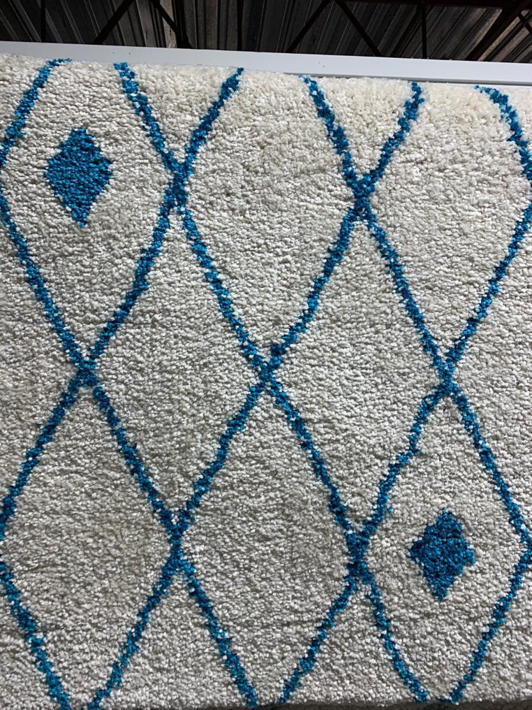 Victoria Trellis  Ivory Turquoise Shaggy Area Rug - Ladolerugsca